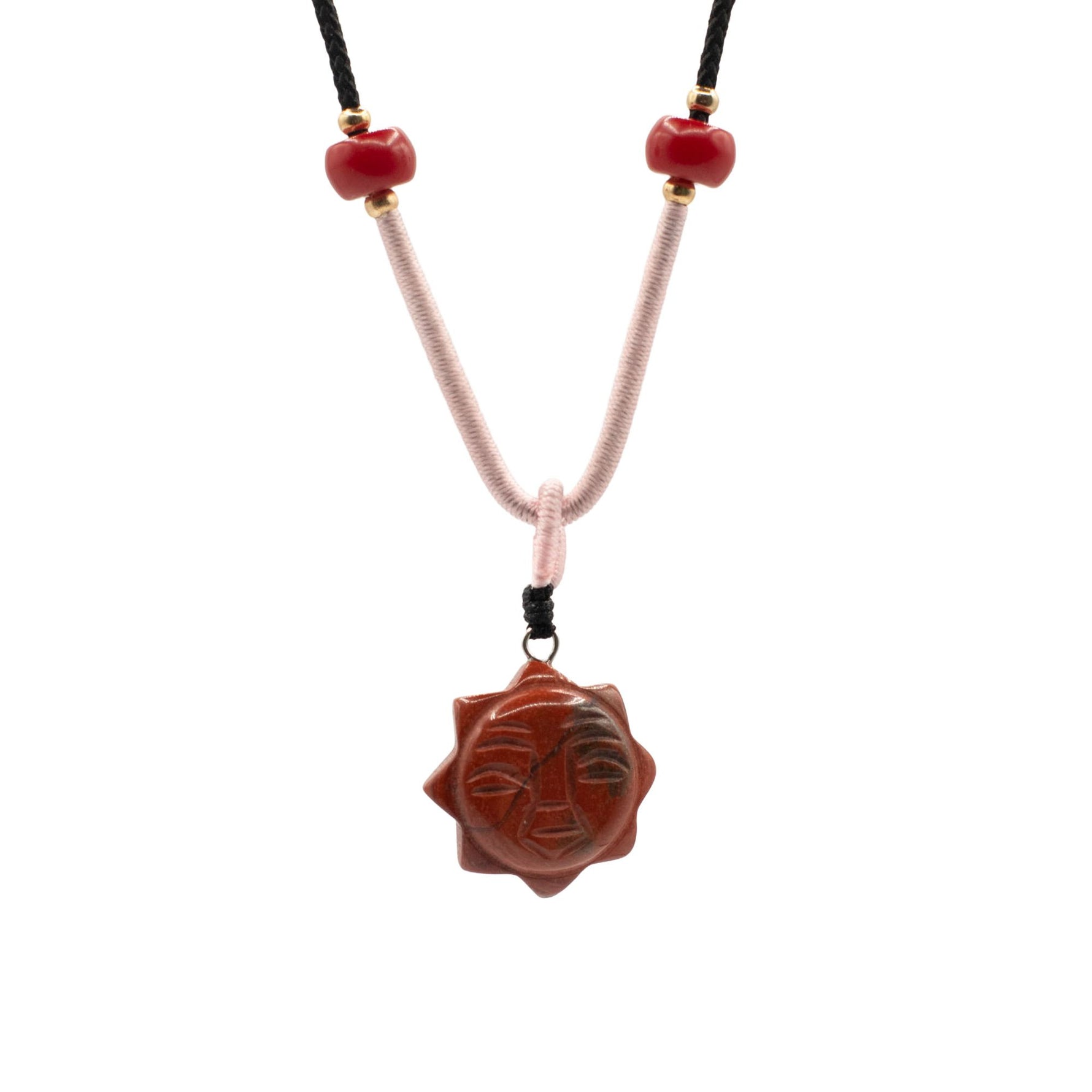 Cord Necklace Gemstone Pendant - Carnelian Sun Face by AW Dropship UK