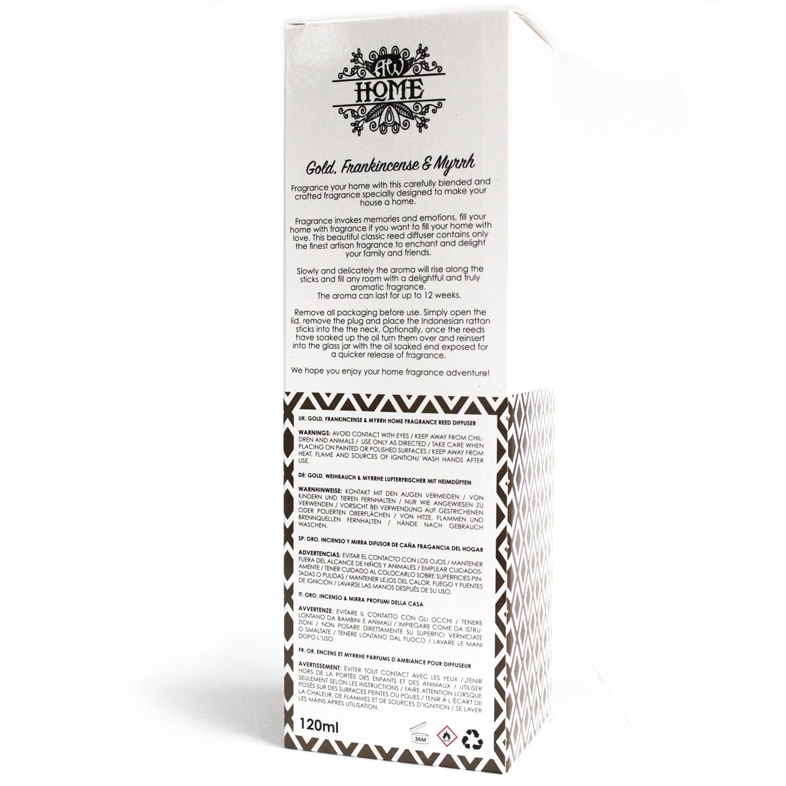 120ml Reed Diffuser - Gold, Frankincense & Myrrh by AW Dropship UK