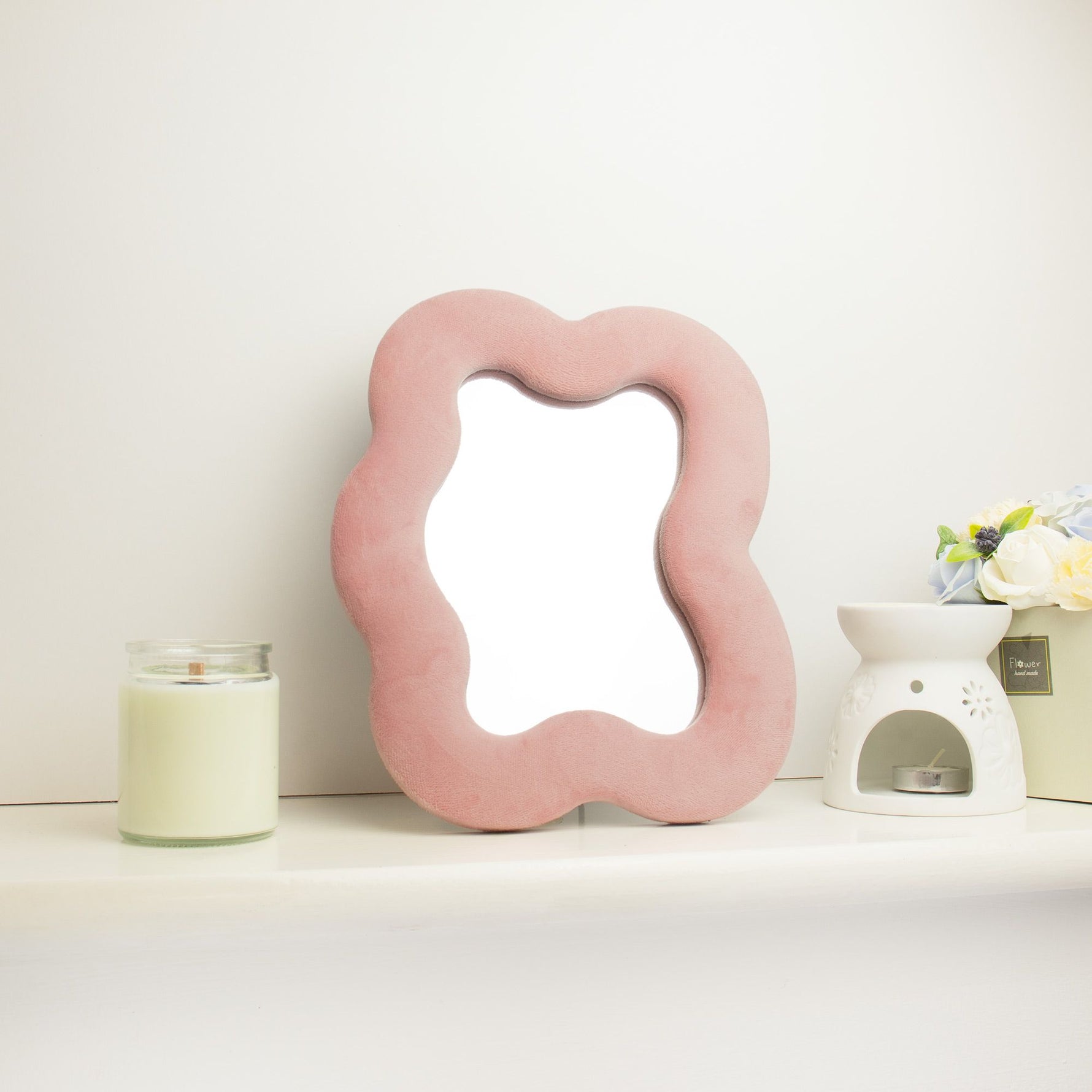 Soft Squiggly Mirror – Square Pebble – Rose Blush (22.5x27x2.3cm) by AW Dropship UK
