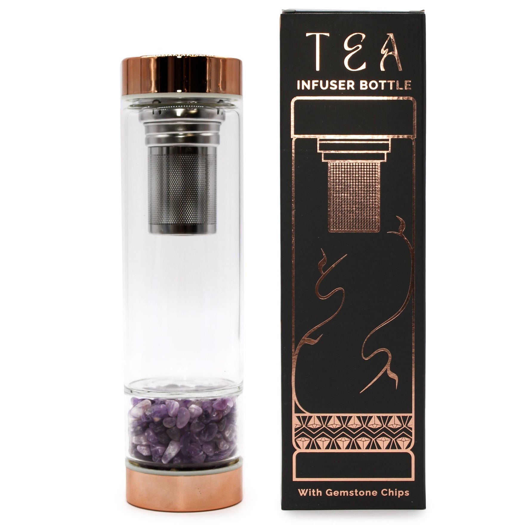 Crystal Glass Tea Infuser Bottle - Rose Gold - Amethyst by AW Dropship UK