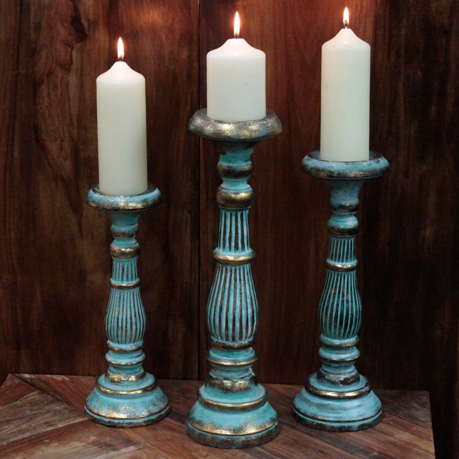 Large Candle Stand - Turquois Gold by AW Dropship UK