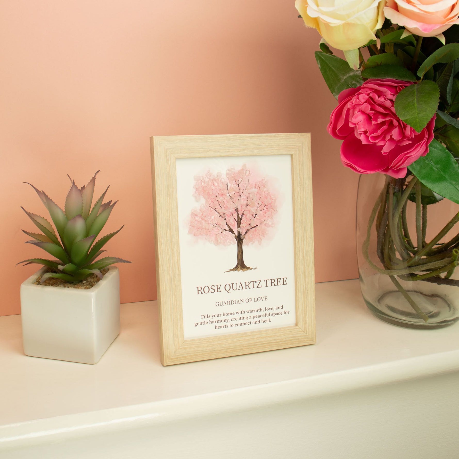 Gemstone Picture - Tree of Life - Rose Quartz (20x14.7x1cm) by AW Dropship UK