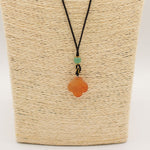 Cord Necklace Gemstone Pendant - Red Jade Clover by AW Dropship UK