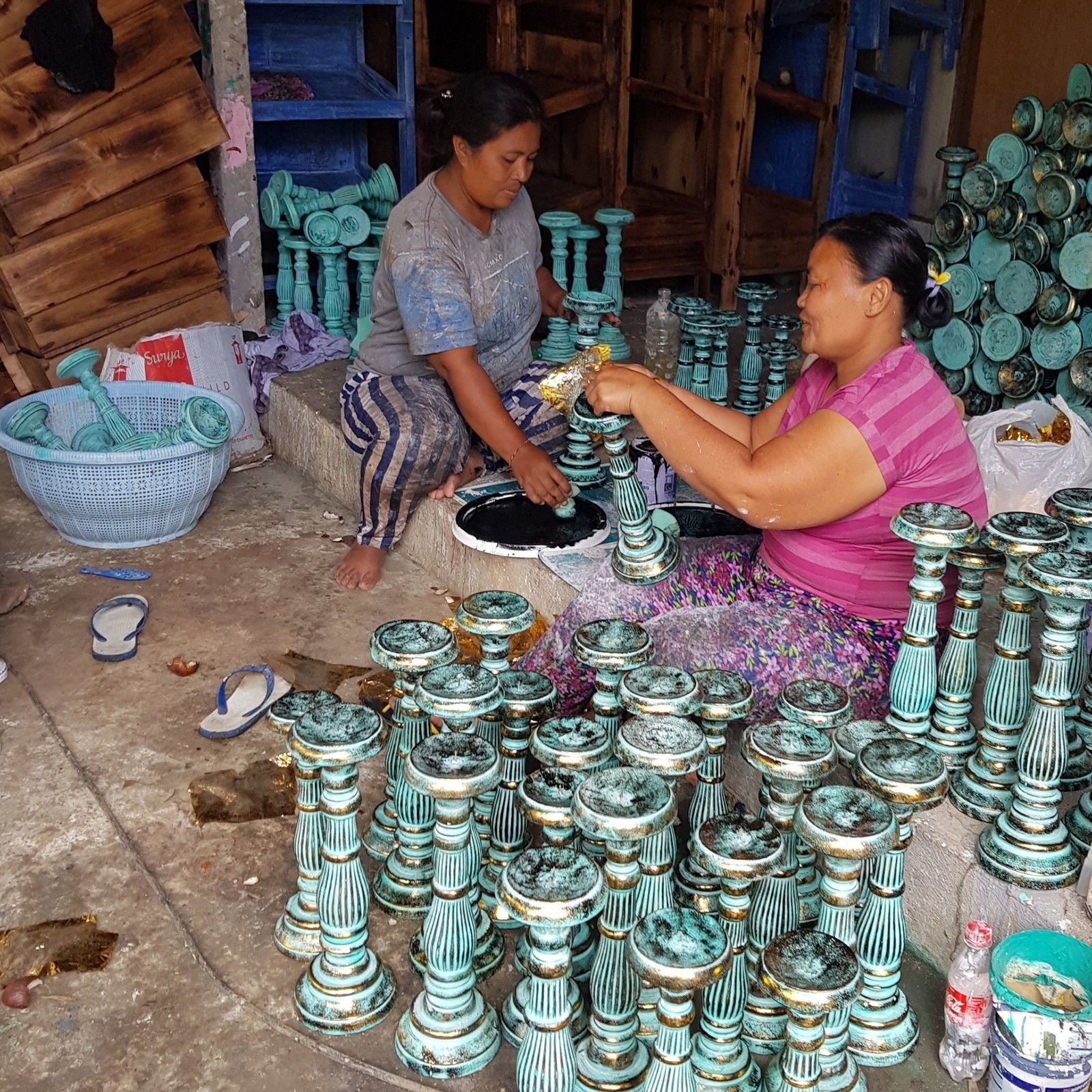 Large Candle Stand - Turquois Gold by AW Dropship UK